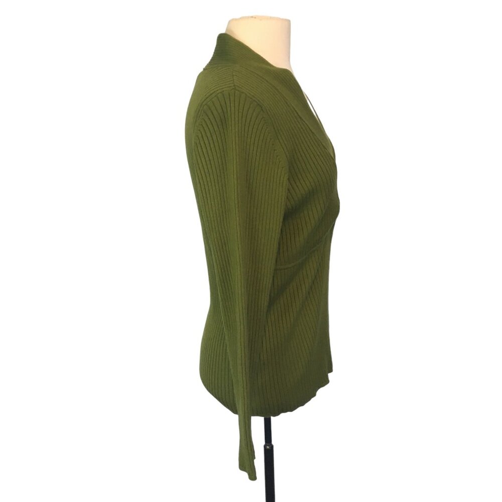 Lane Bryant Womens Green Ribbed V-Neck Wrap Sweater, criss cross size 14/16 - Picture 5 of 9
